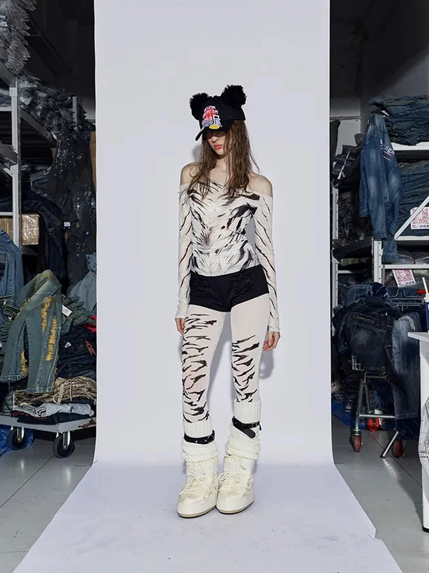 FayChui Vintage Wild Zebra Mesh Top
