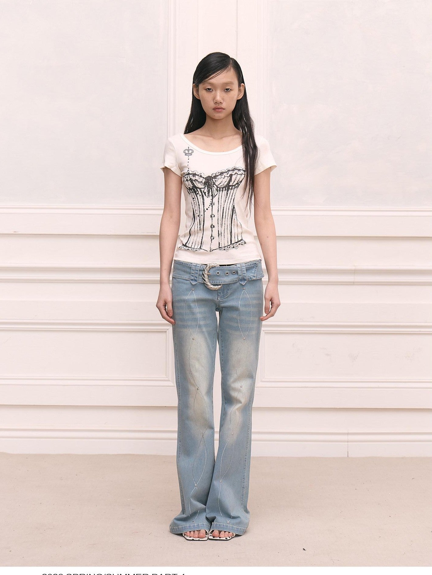 FayChui Washed Vintage Rhinestone Waist Embroidered Women&