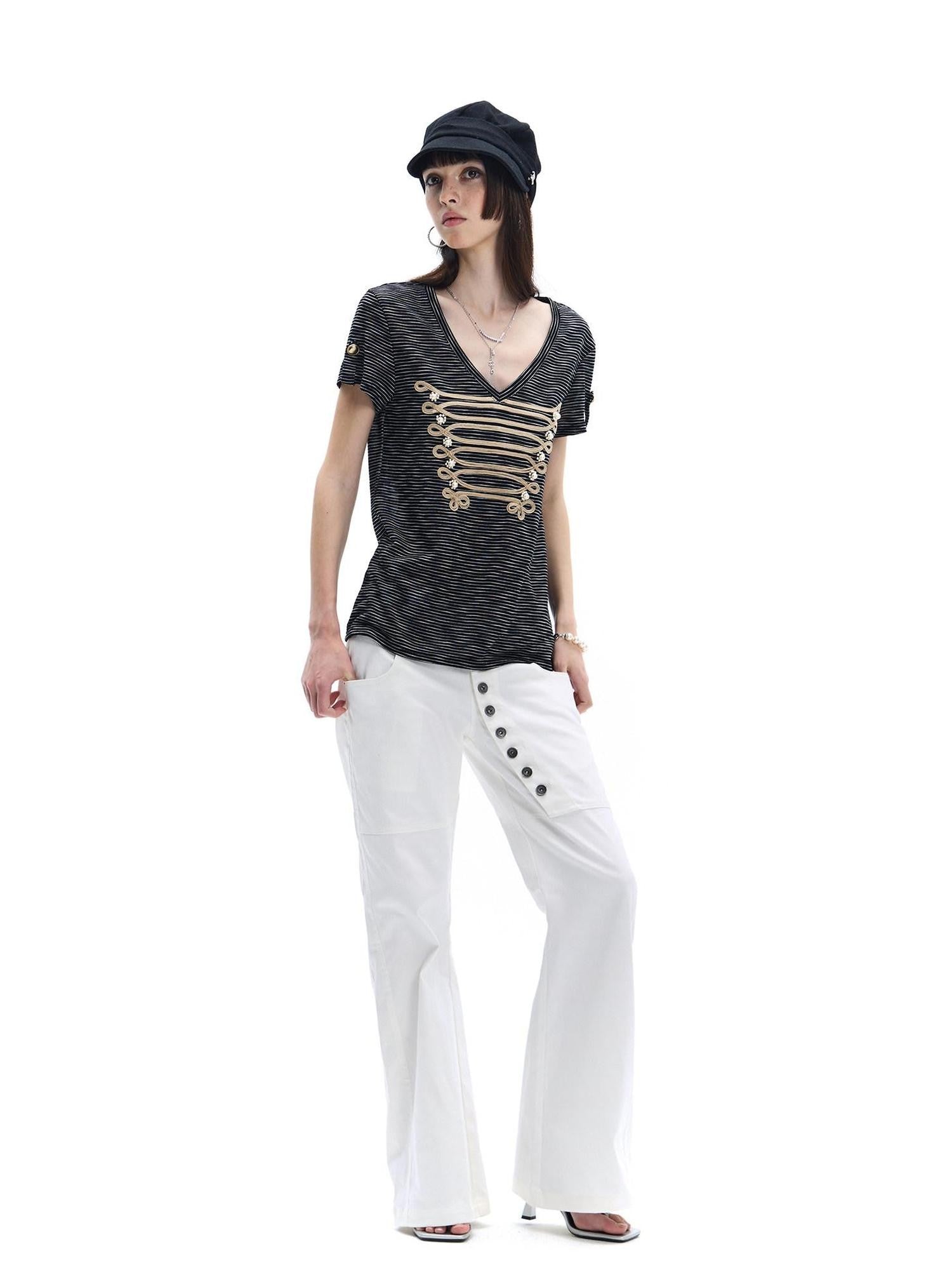 FayChui White Asymmetric Long Button Placket Washed Women&