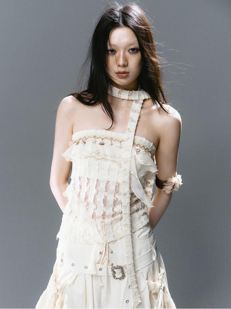 Cest Nous Feminine Ruffle Bustier Top For Women