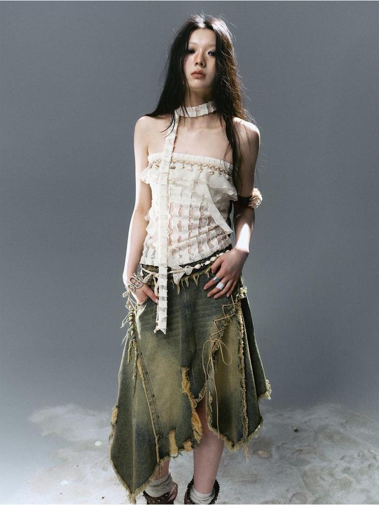 Cest Nous Feminine Ruffle Bustier Top For Women