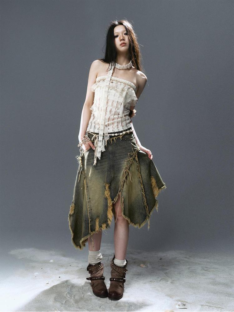 Cest Nous Feminine Ruffle Bustier Top For Women