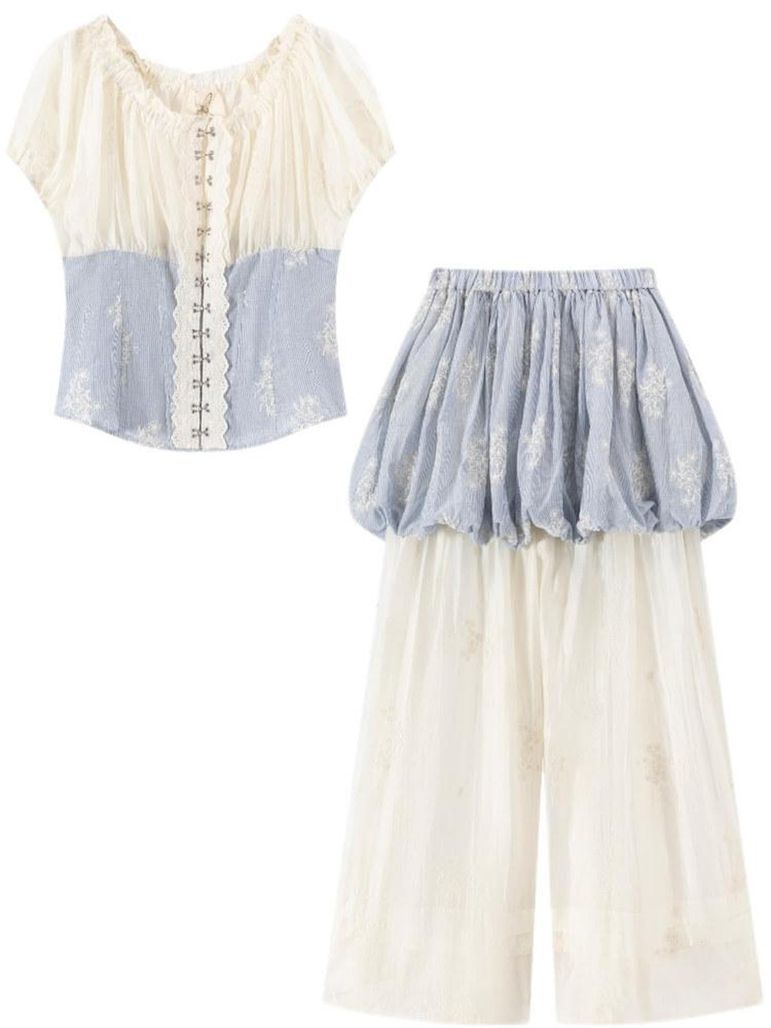 FinderMond FM Blue Striped Embroidered Sheer Lace Jellyfish Hook Women&