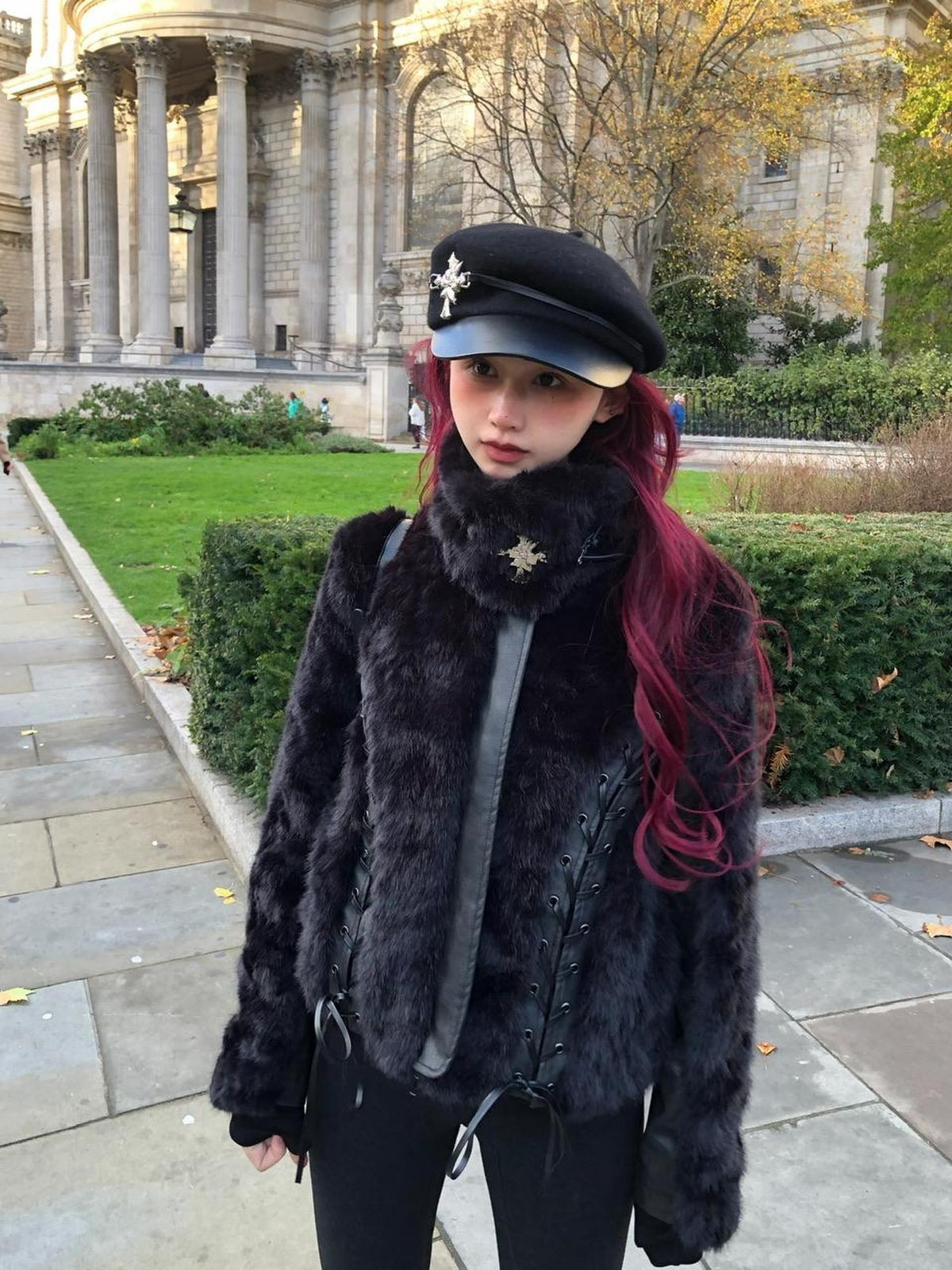 FinderMond FM Dark Panelled Lace Up Faux Fur Women&