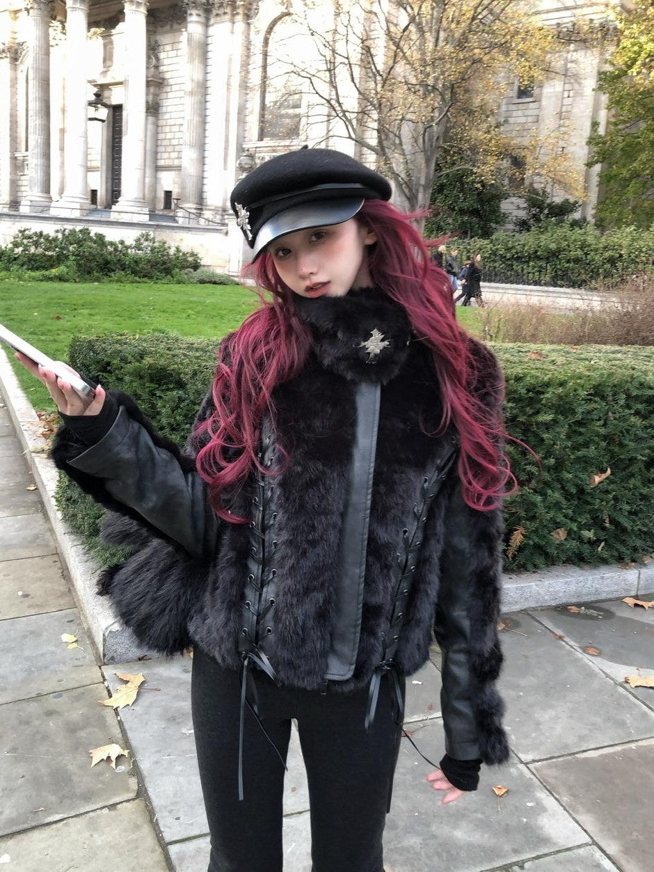 FinderMond FM Dark Panelled Lace Up Faux Fur Women&