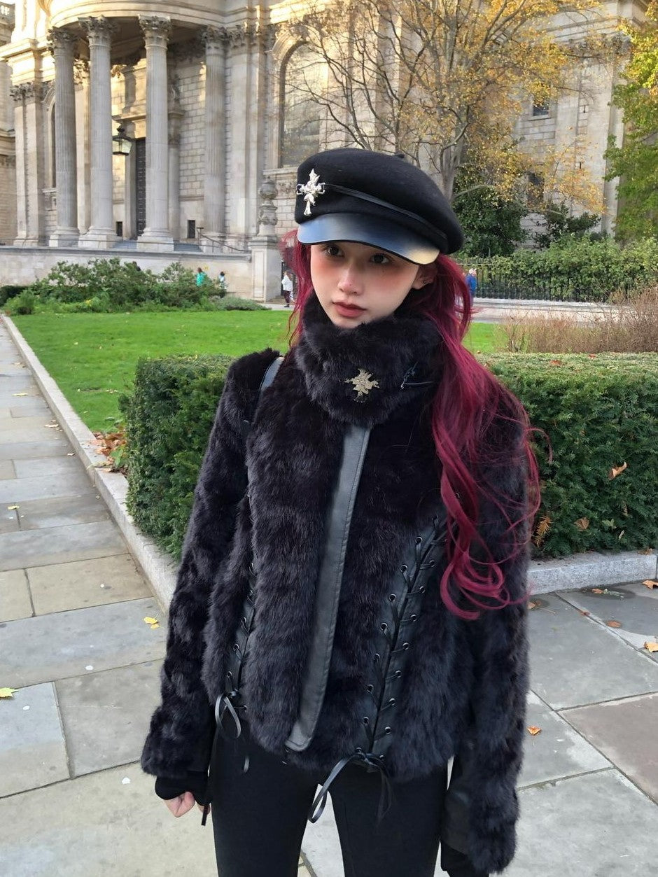 FinderMond FM Dark Panelled Lace Up Faux Fur Women&