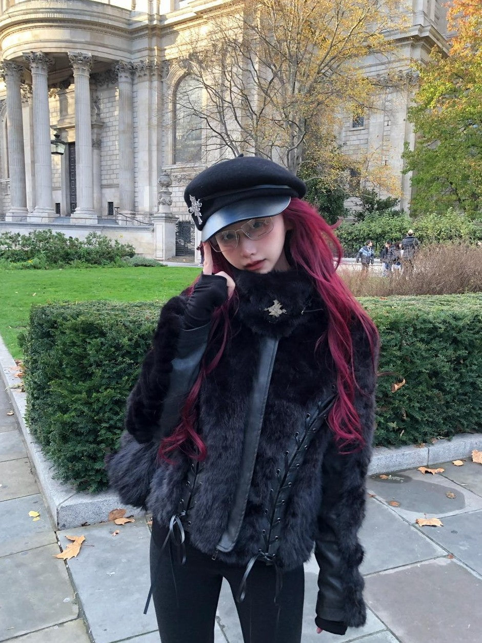 FinderMond FM Dark Panelled Lace Up Faux Fur Women&