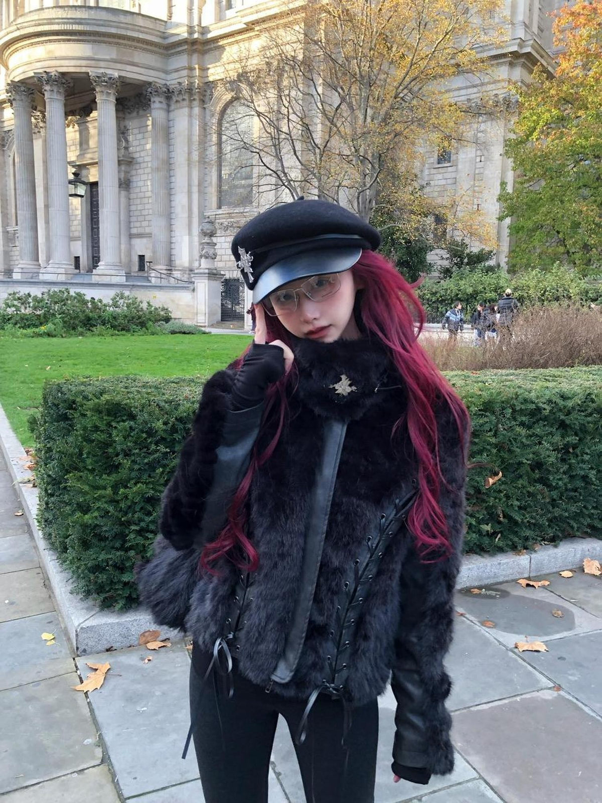 FinderMond FM Dark Panelled Lace Up Faux Fur Women&