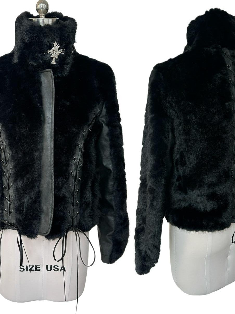 FinderMond FM Dark Panelled Lace Up Faux Fur Women&