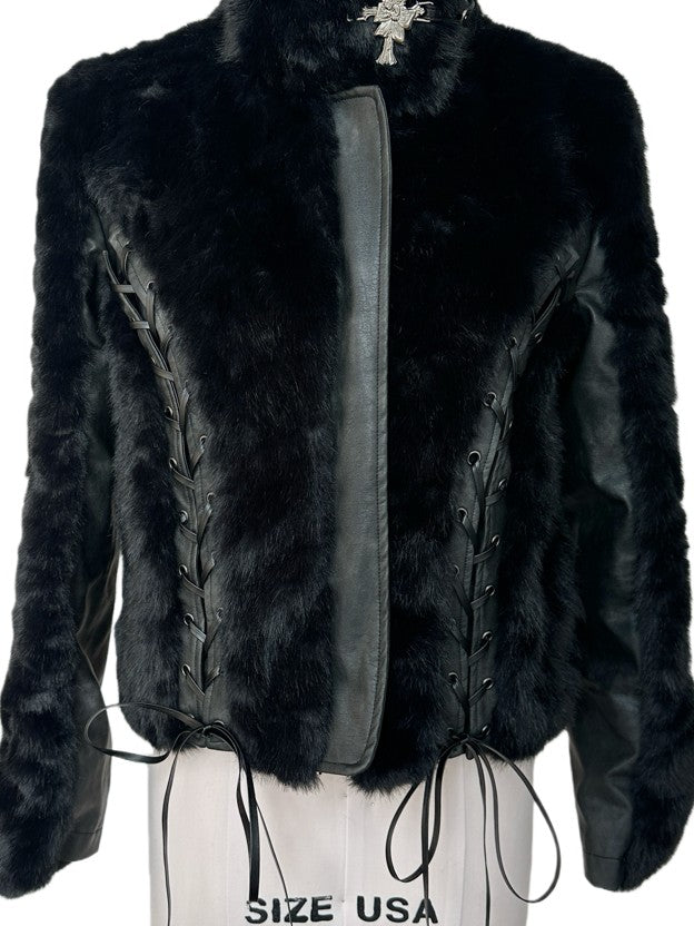 FinderMond FM Dark Panelled Lace Up Faux Fur Women&