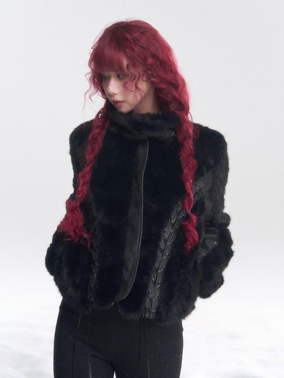 FinderMond FM Dark Panelled Lace Up Faux Fur Women&
