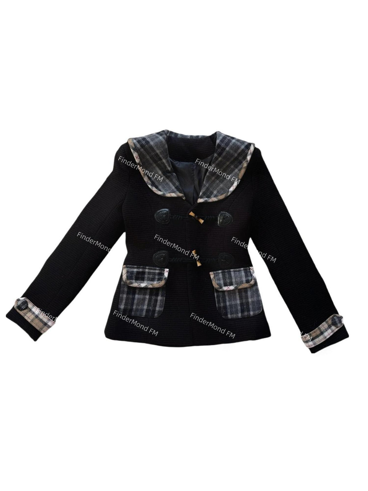FinderMond FM Girl Sweet Navy Collar Checkered Color Block Women&