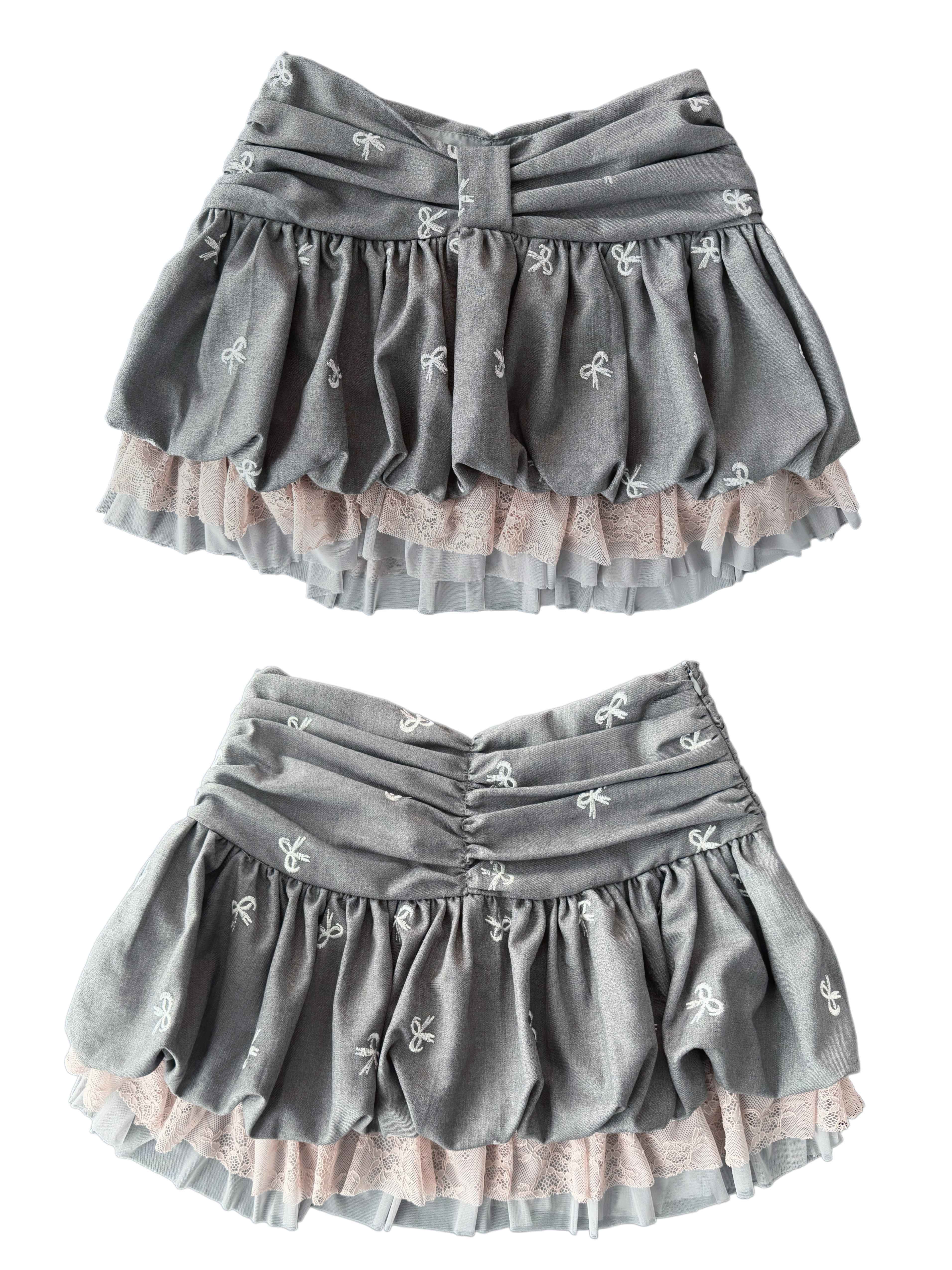 FinderMond_FM_Gray_Pink_Bow_Embroidered_Pleated_Spliced_Multilayer_Women&