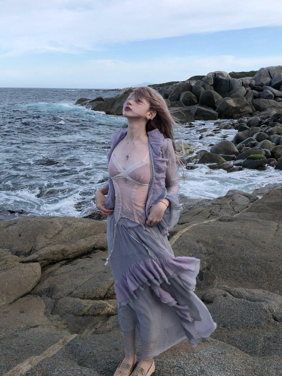 FinderMond FM Grey Purple Mermaid Lace Hook Women&