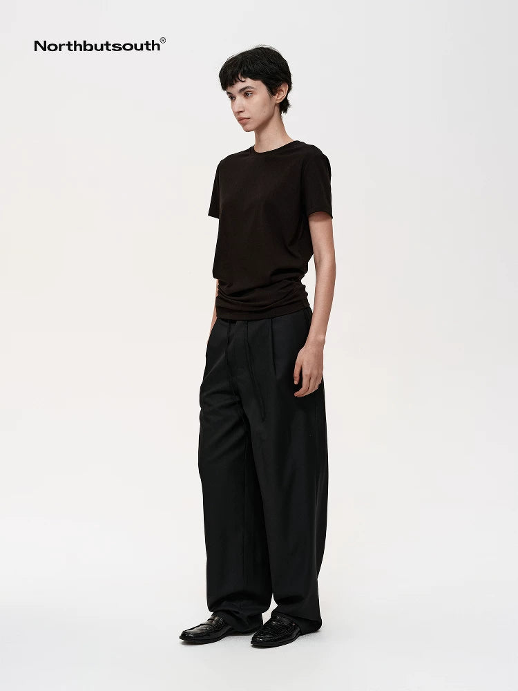 Fine Wool Drawstring Trousers with Relaxed Fit