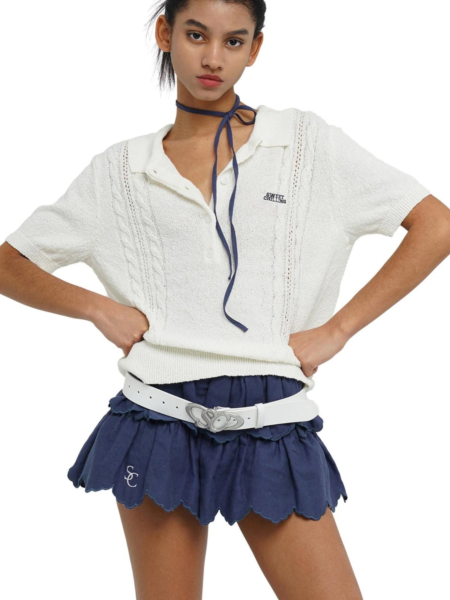 Flirty American Girl Cotton Linen Shirt & Cake Skirt Set