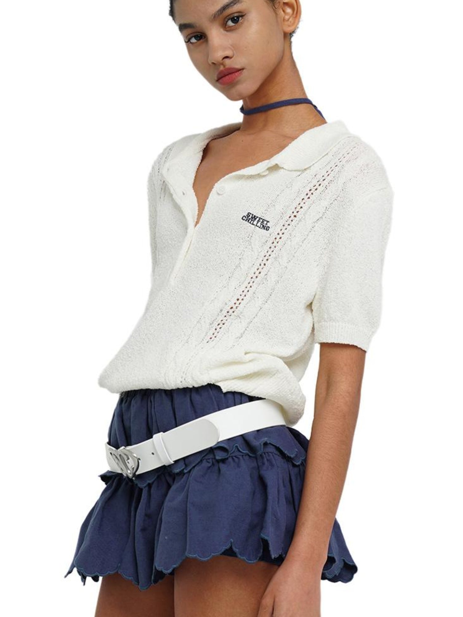 SweetChilling Flirty American Girl Cotton Linen Shirt & Cake Skirt Set