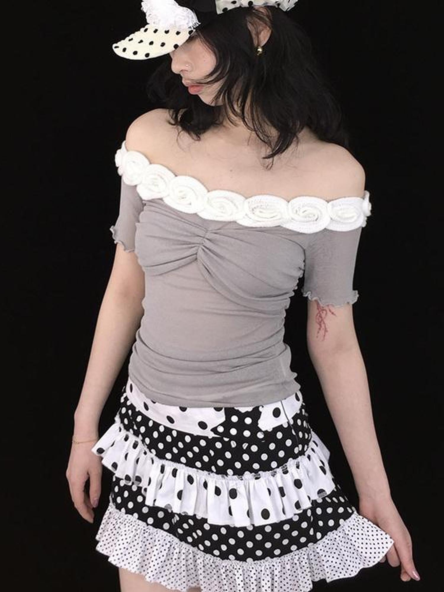 Ttsunami Flirty Summer Dot Print Layered Ruffle Skirt With Shorts Dresses