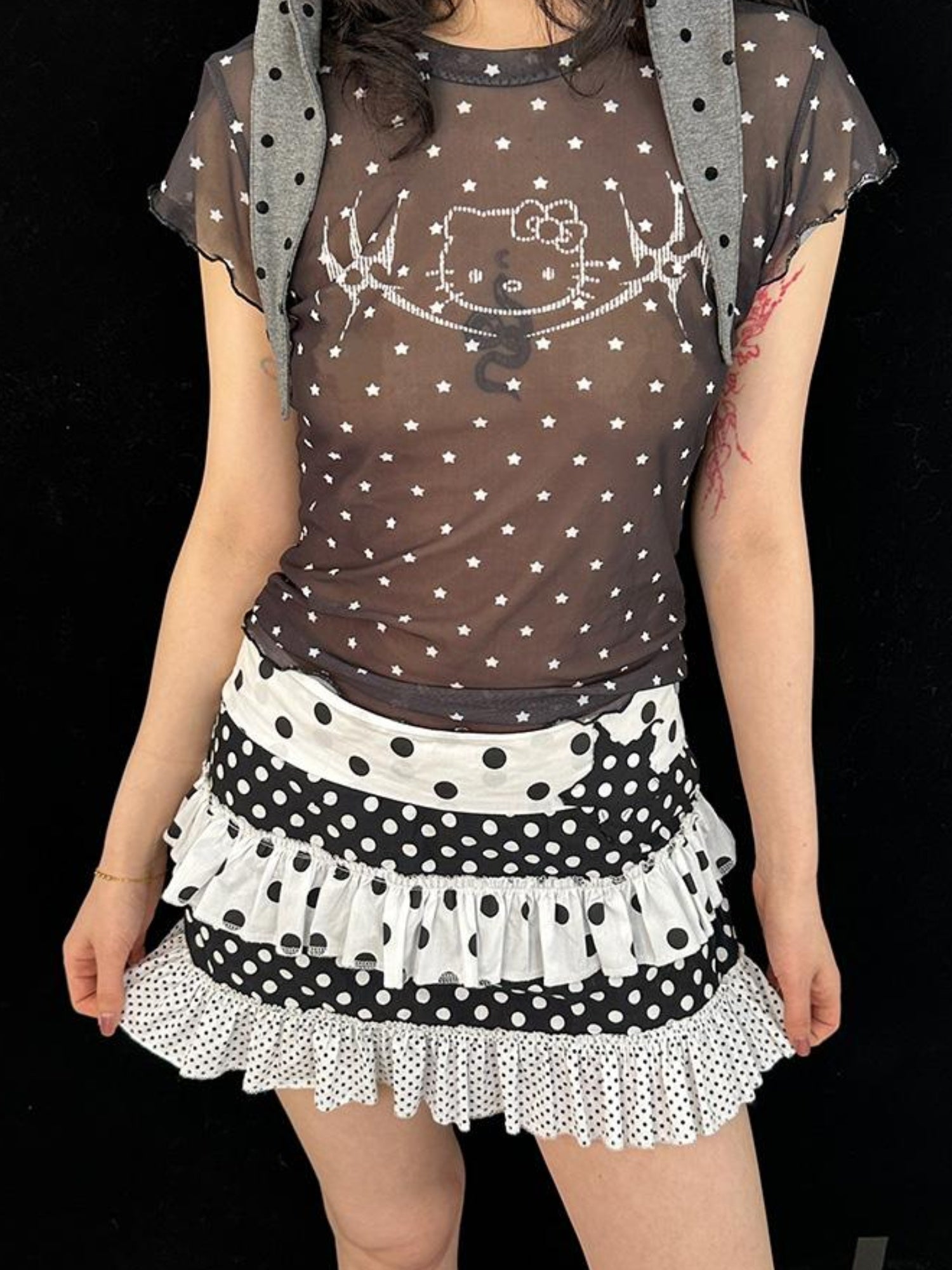 Ttsunami Flirty Summer Dot Print Layered Ruffle Skirt With Shorts Dresses
