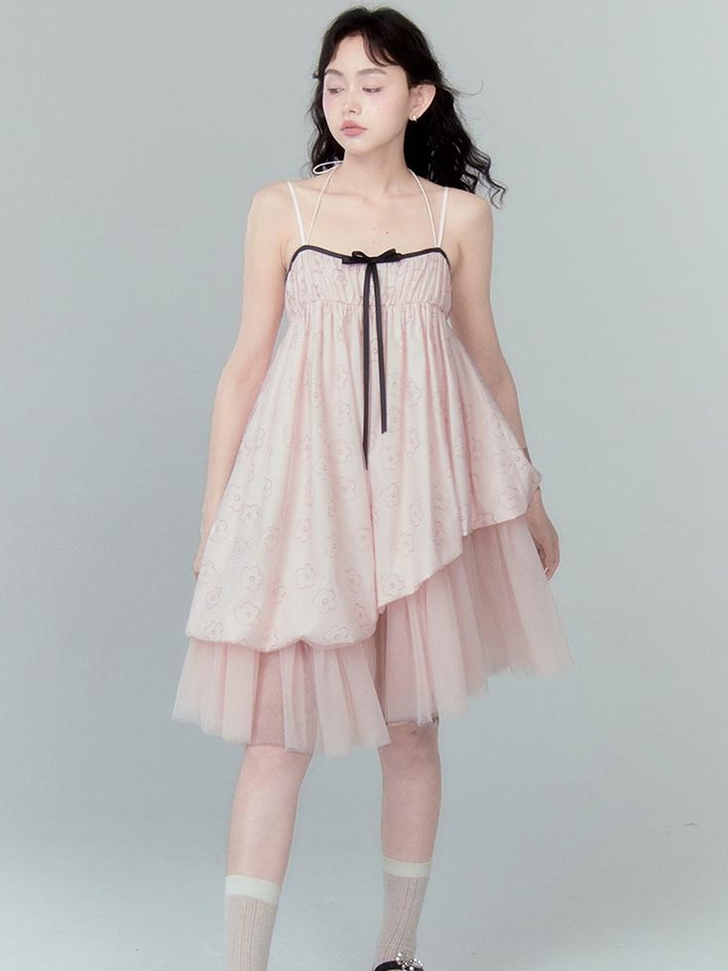 DIDDI MODA Floral Bloom Sheath Dress With Layered Tulle Hem