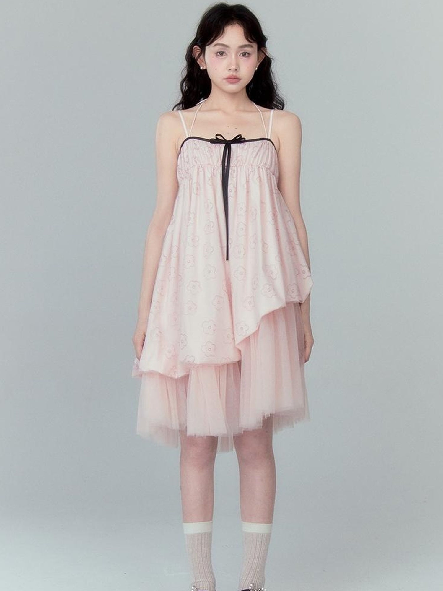 DIDDI MODA Floral Bloom Sheath Dress With Layered Tulle Hem