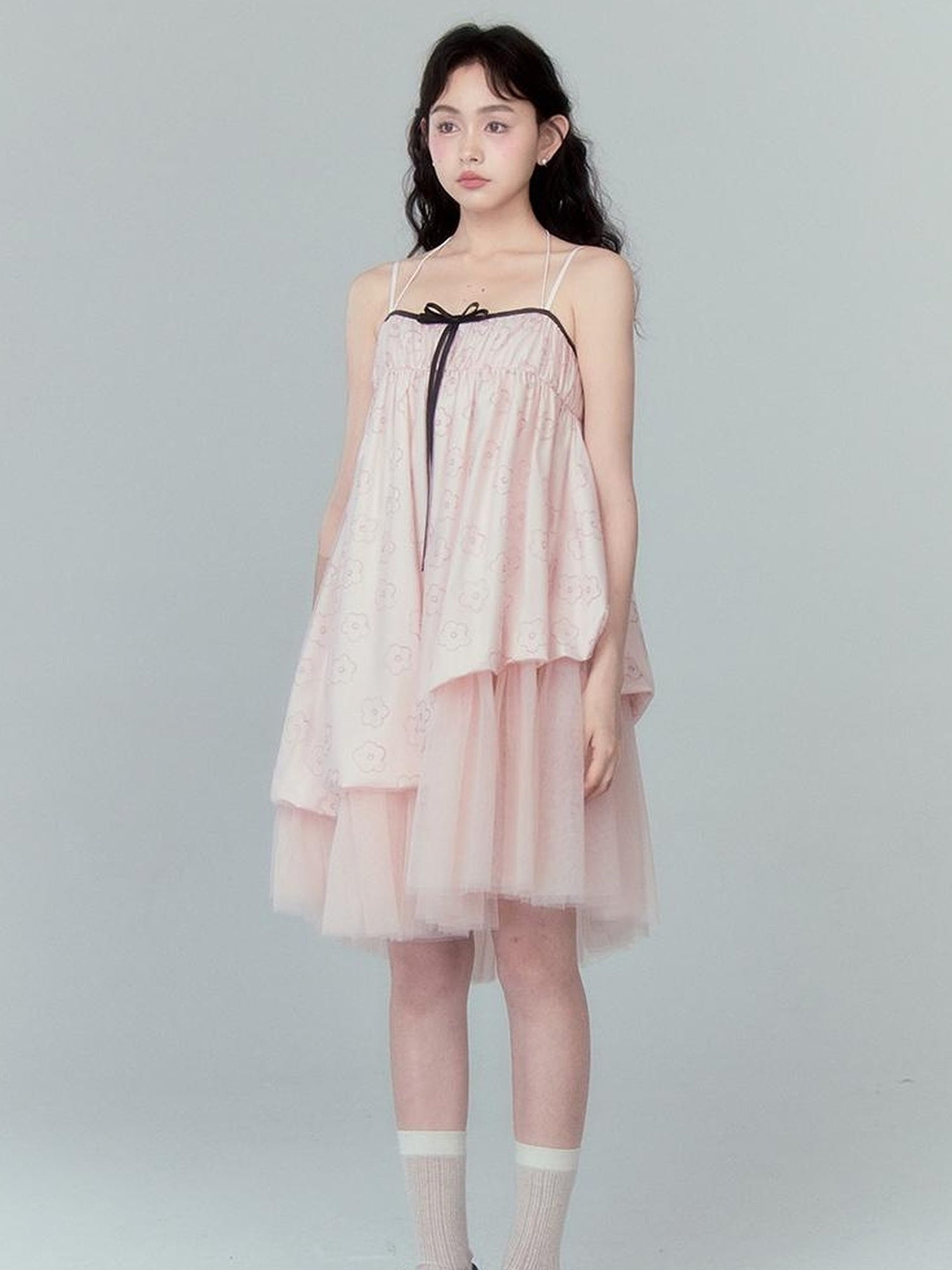 DIDDI MODA Floral Bloom Sheath Dress With Layered Tulle Hem