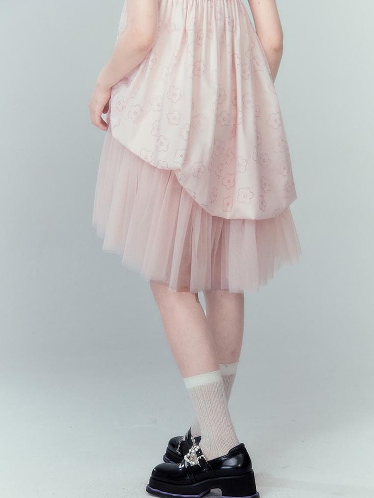 DIDDI MODA Floral Bloom Sheath Dress With Layered Tulle Hem