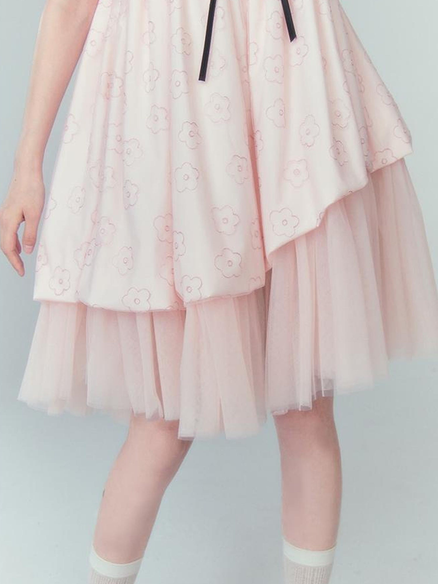 DIDDI MODA Floral Bloom Sheath Dress With Layered Tulle Hem