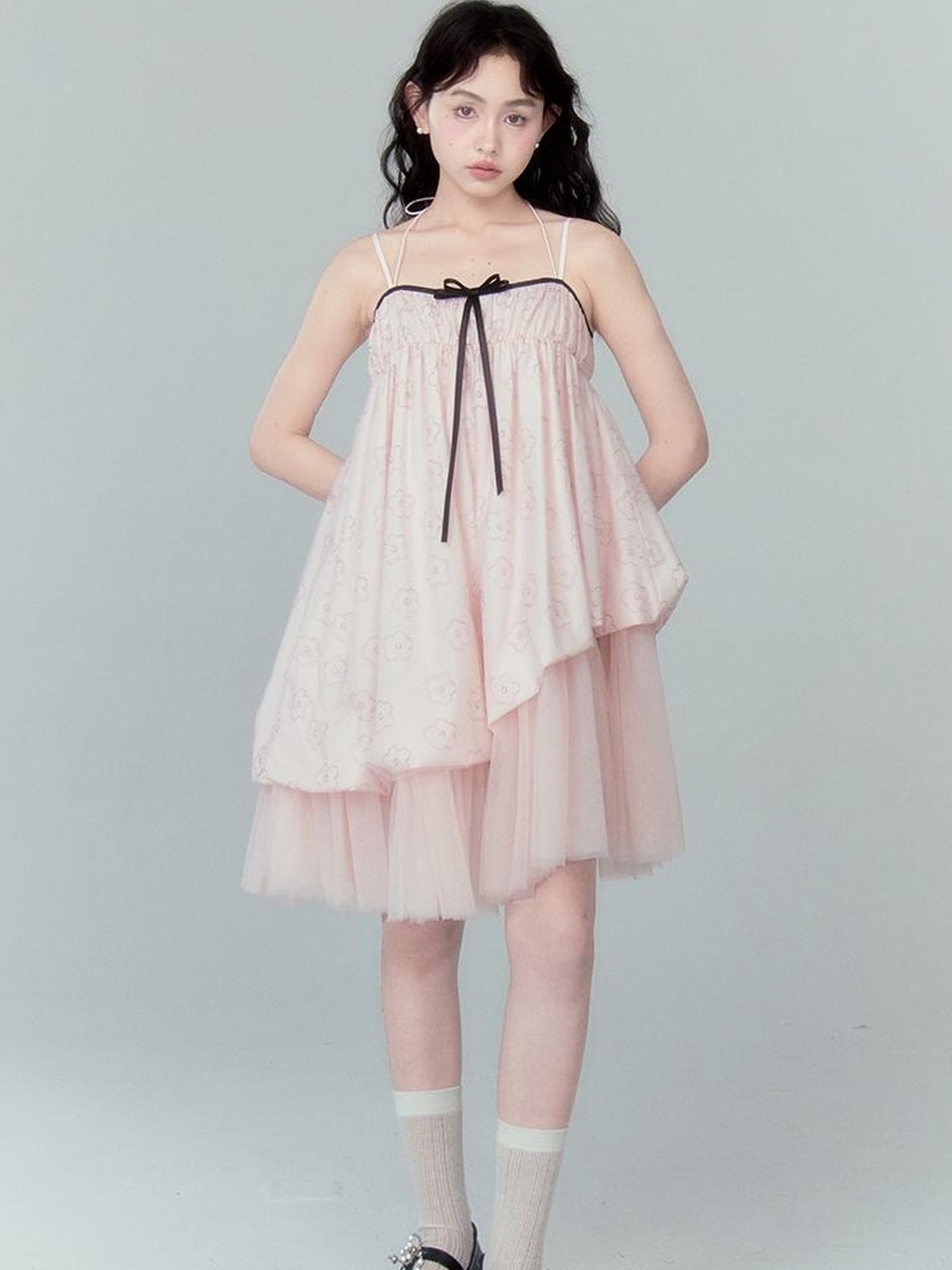 DIDDI MODA Floral Bloom Sheath Dress With Layered Tulle Hem