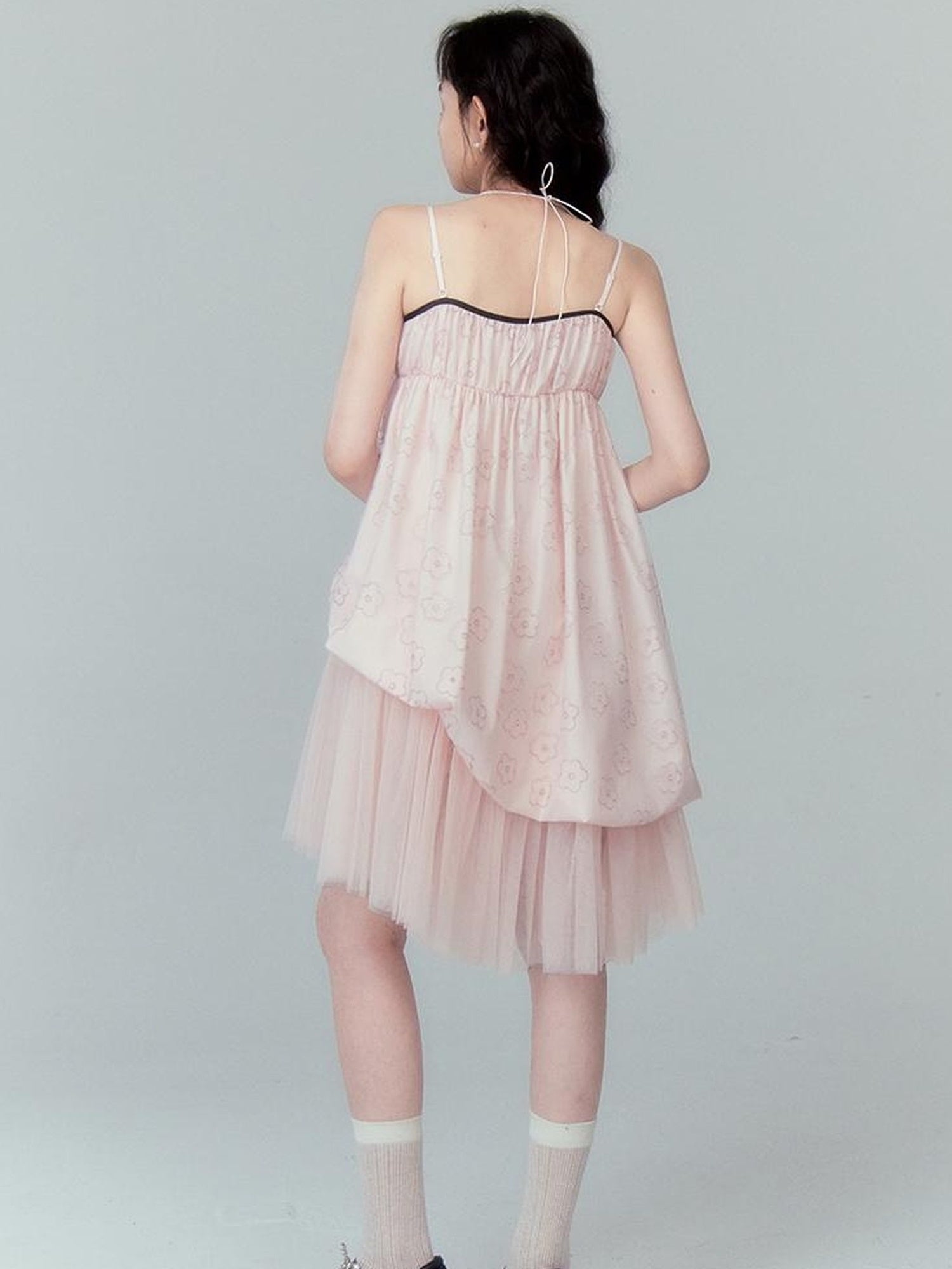 DIDDI MODA Floral Bloom Sheath Dress With Layered Tulle Hem