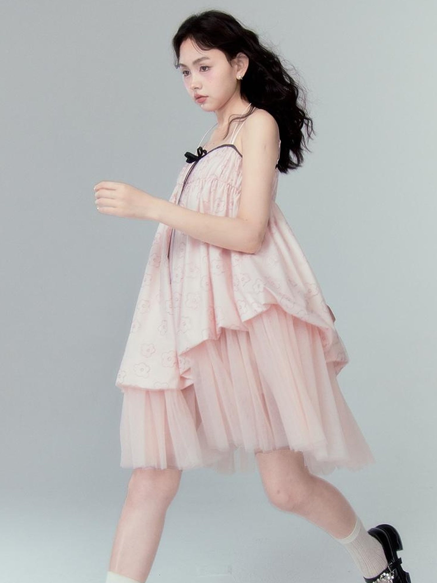 DIDDI MODA Floral Bloom Sheath Dress With Layered Tulle Hem