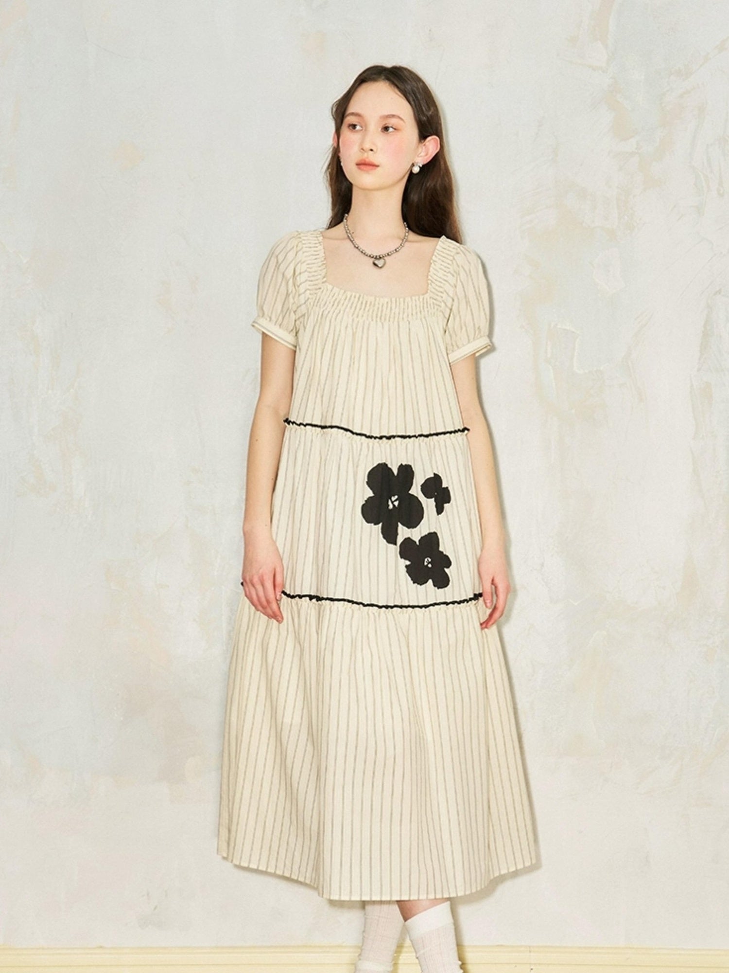 DIDDI MODA Floral Bubble Sleeve Summer Maxi Dress