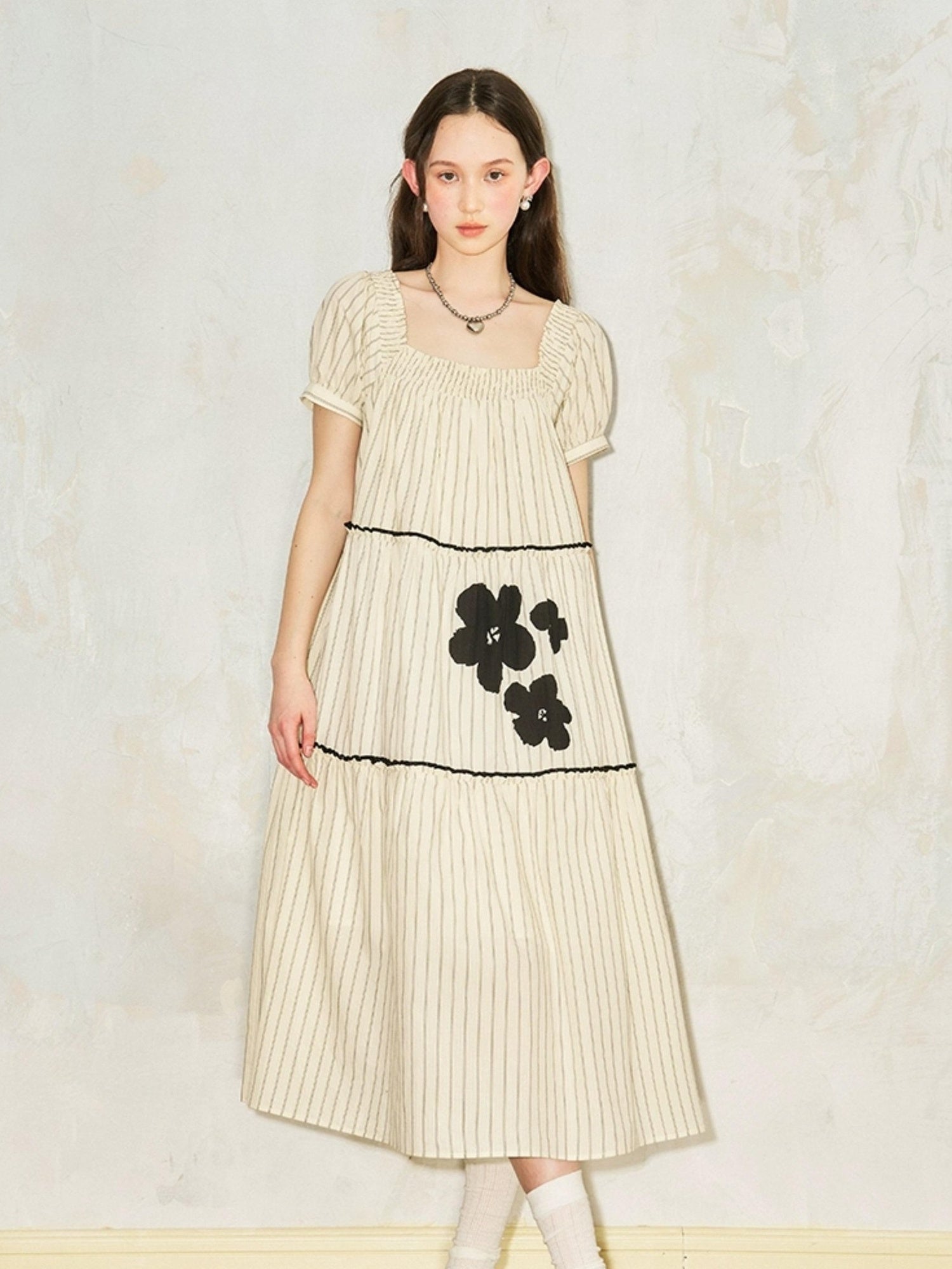 DIDDI MODA Floral Bubble Sleeve Summer Maxi Dress