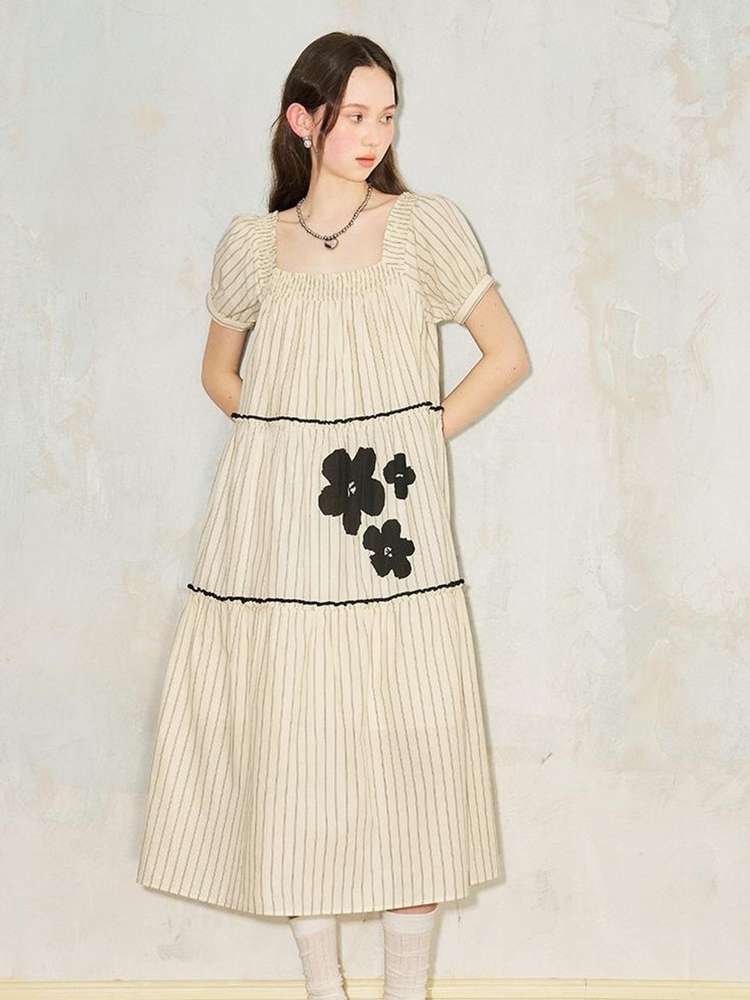 DIDDI MODA Floral Bubble Sleeve Summer Maxi Dress