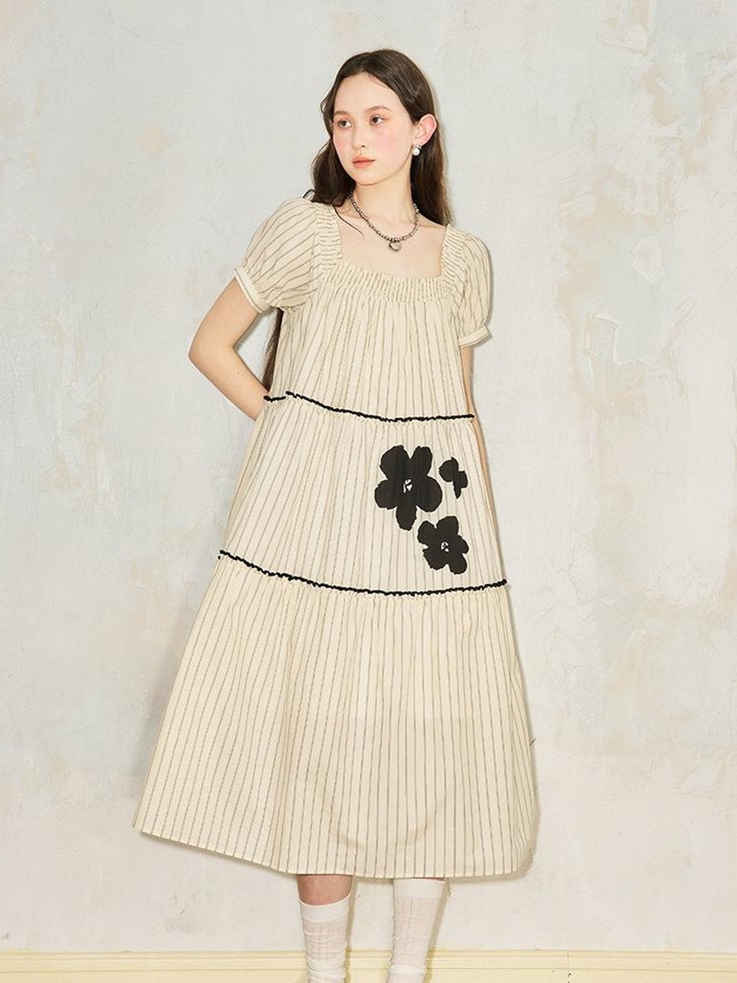 DIDDI MODA Floral Bubble Sleeve Summer Maxi Dress