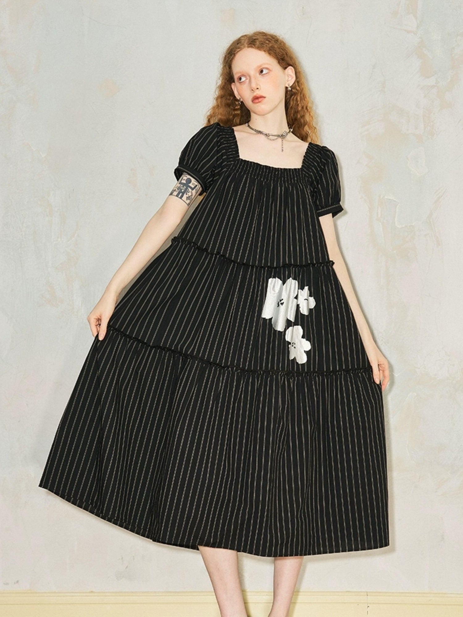 DIDDI MODA Floral Bubble Sleeve Summer Maxi Dress