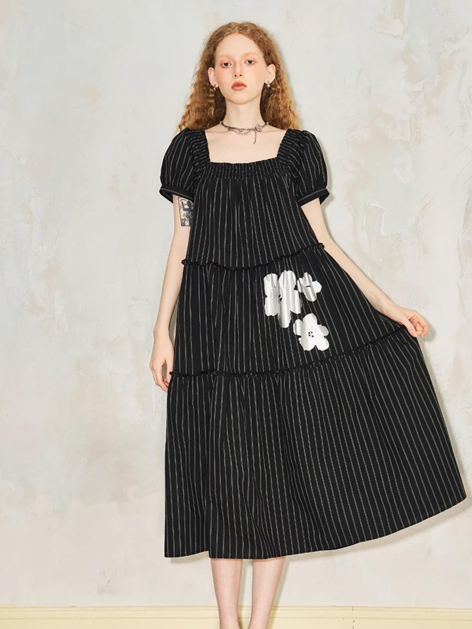 DIDDI MODA Floral Bubble Sleeve Summer Maxi Dress