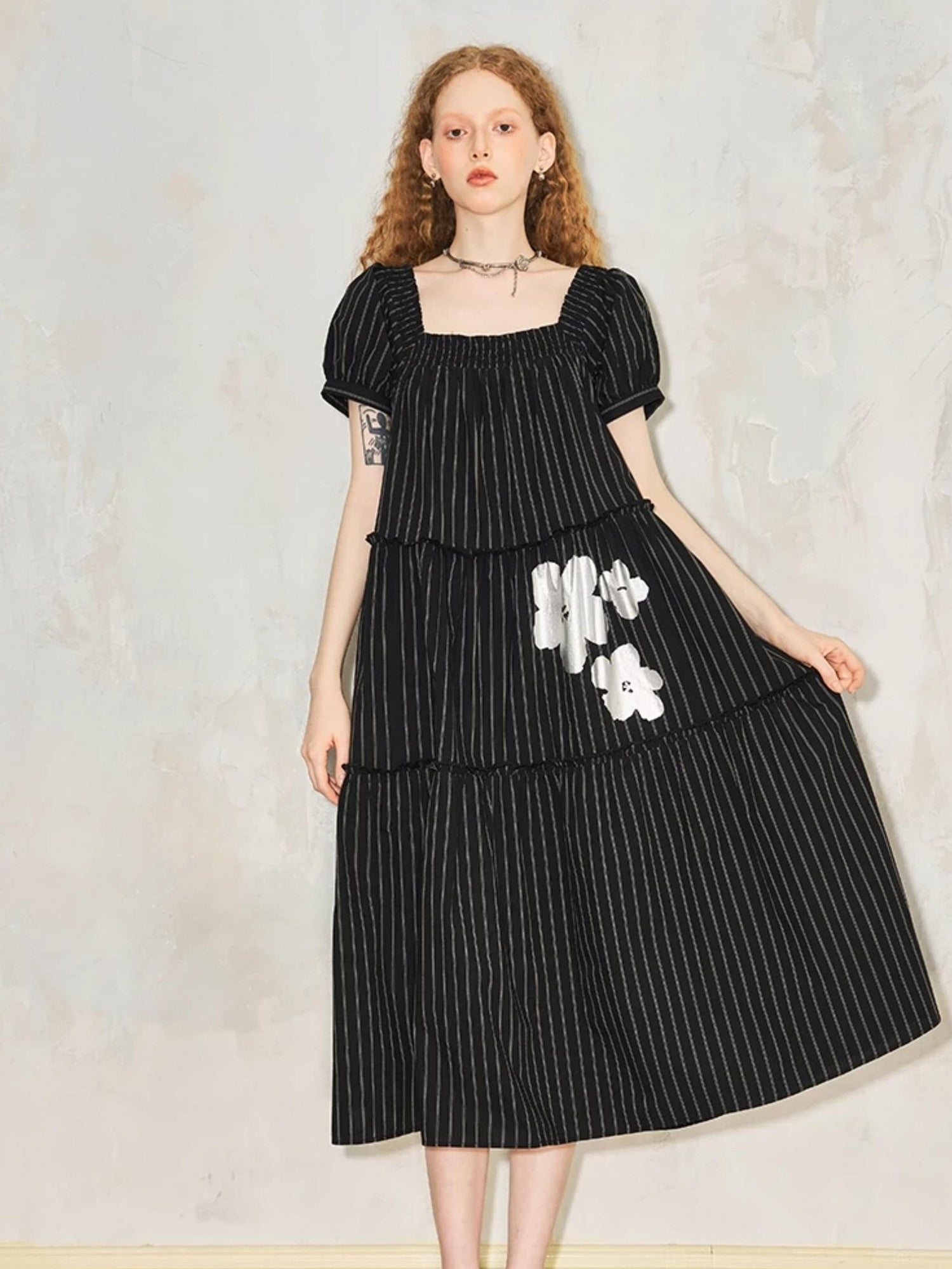 DIDDI MODA Floral Bubble Sleeve Summer Maxi Dress