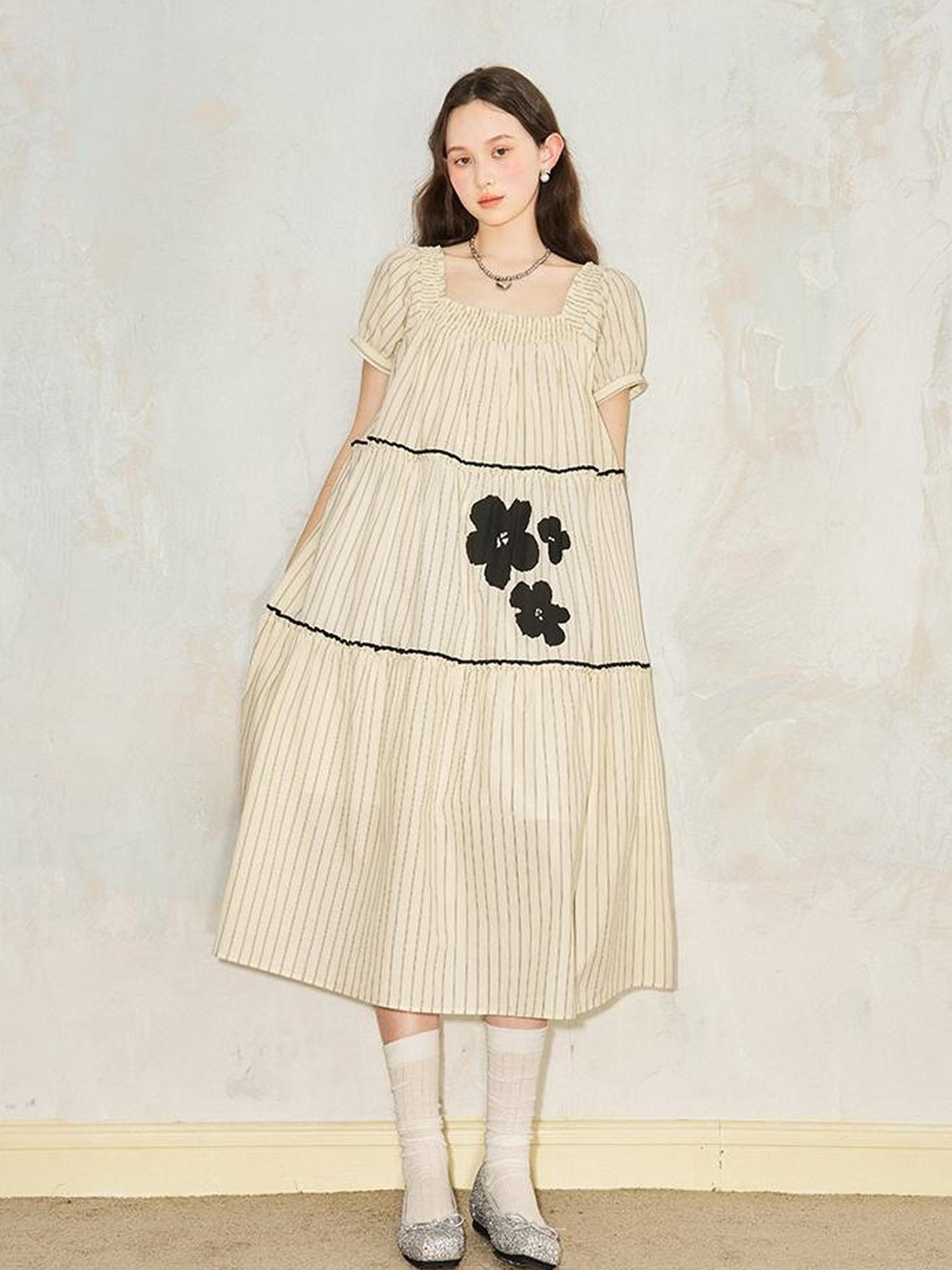 DIDDI MODA Floral Bubble Sleeve Summer Maxi Dress