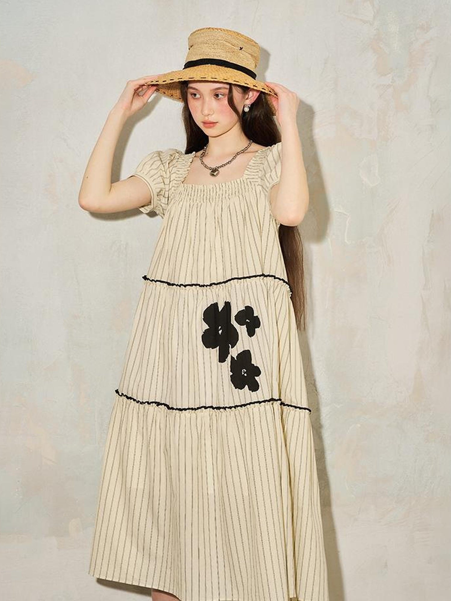 DIDDI MODA Floral Bubble Sleeve Summer Maxi Dress