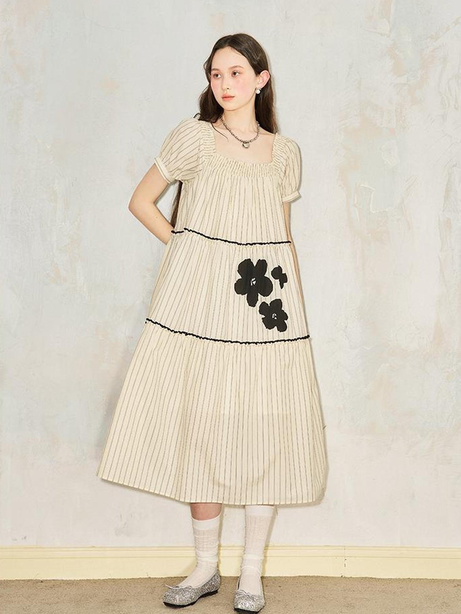 DIDDI MODA Floral Bubble Sleeve Summer Maxi Dress