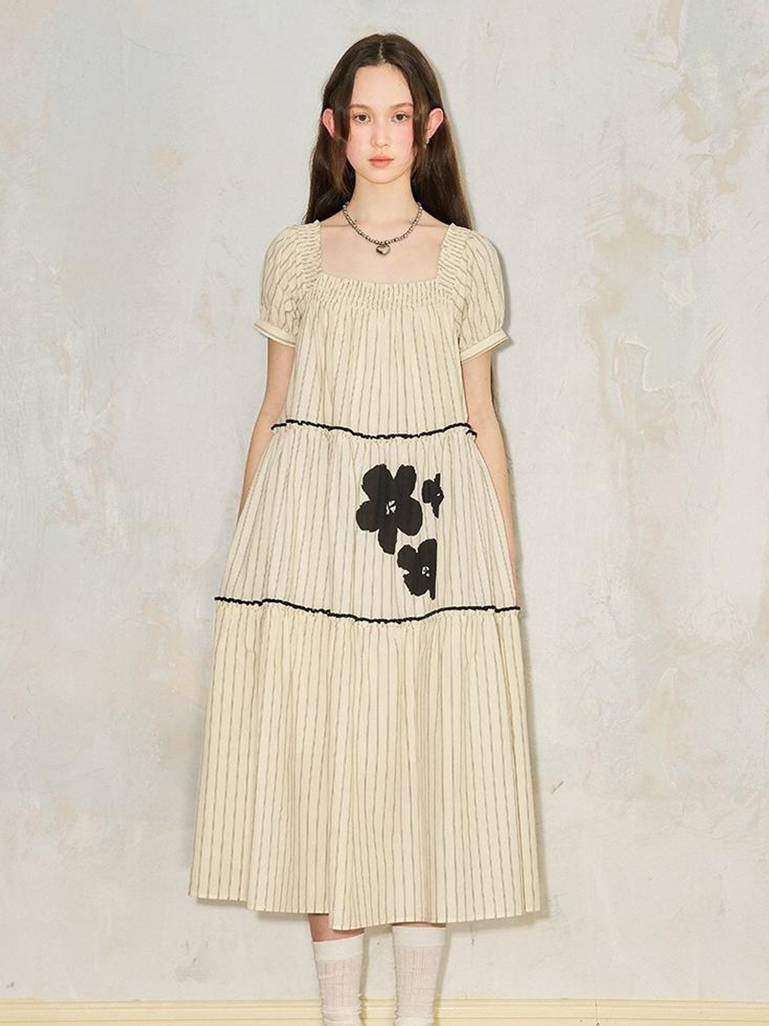 DIDDI MODA Floral Bubble Sleeve Summer Maxi Dress