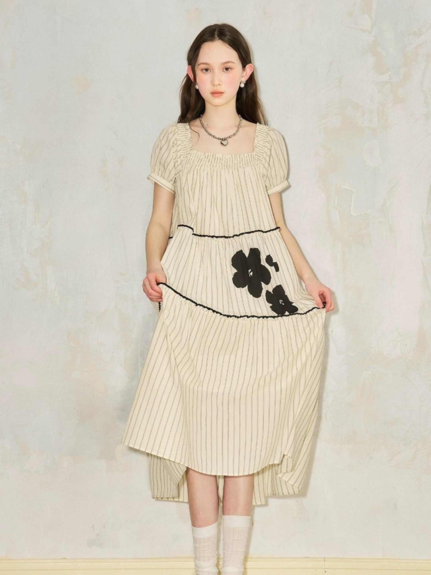 DIDDI MODA Floral Bubble Sleeve Summer Maxi Dress