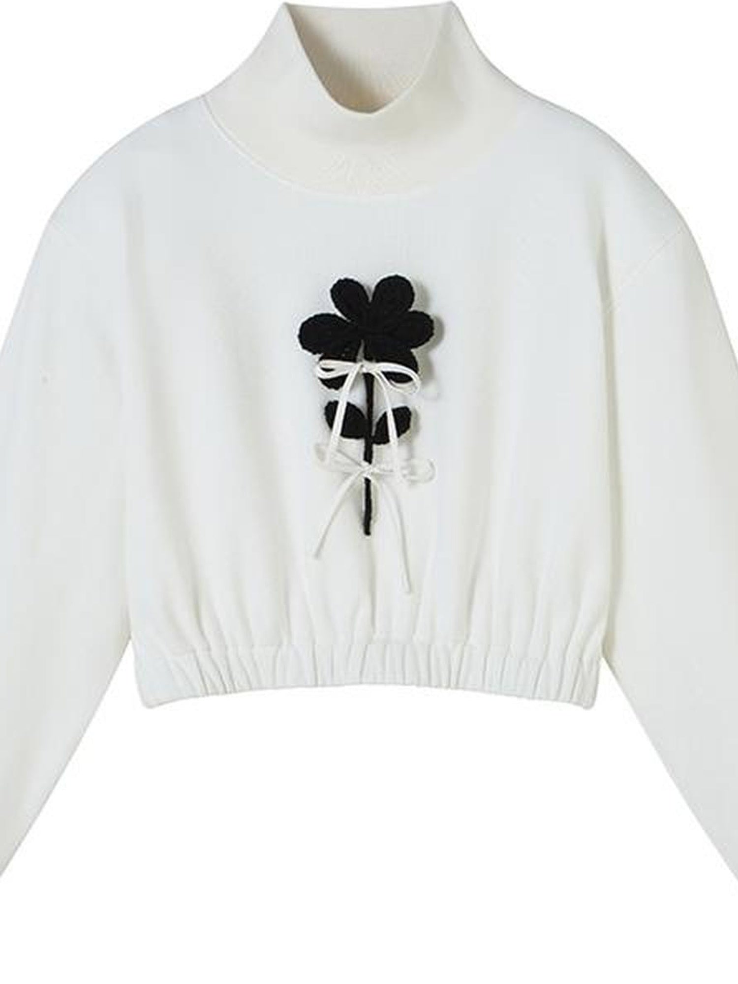 DIDDI MODA Floral Cropped Sweatshirt With Adjustable Knit Blossoms