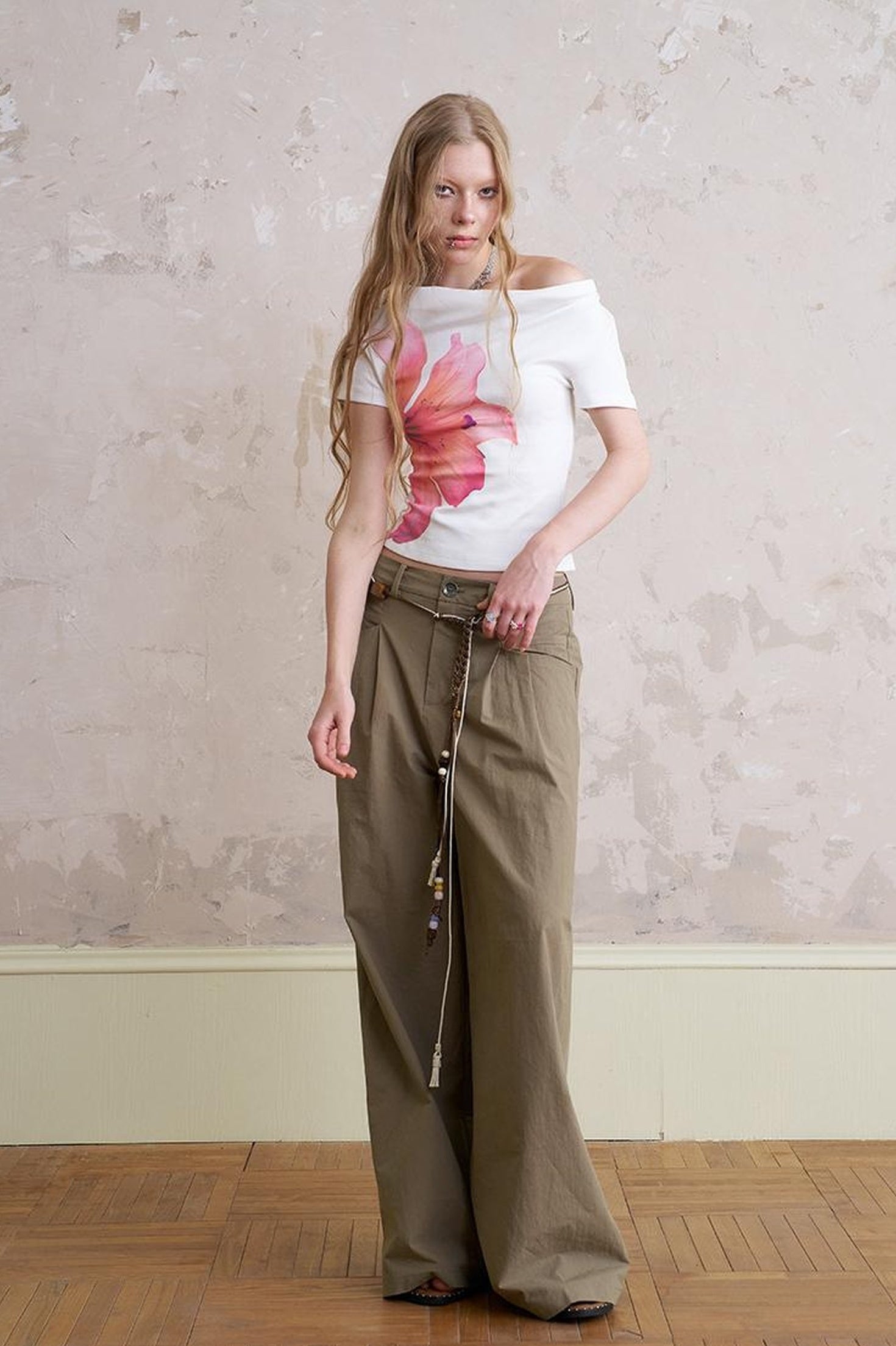 Floral Cutout Crop Top With Drawstring Waist Matching Shorts Pants Set