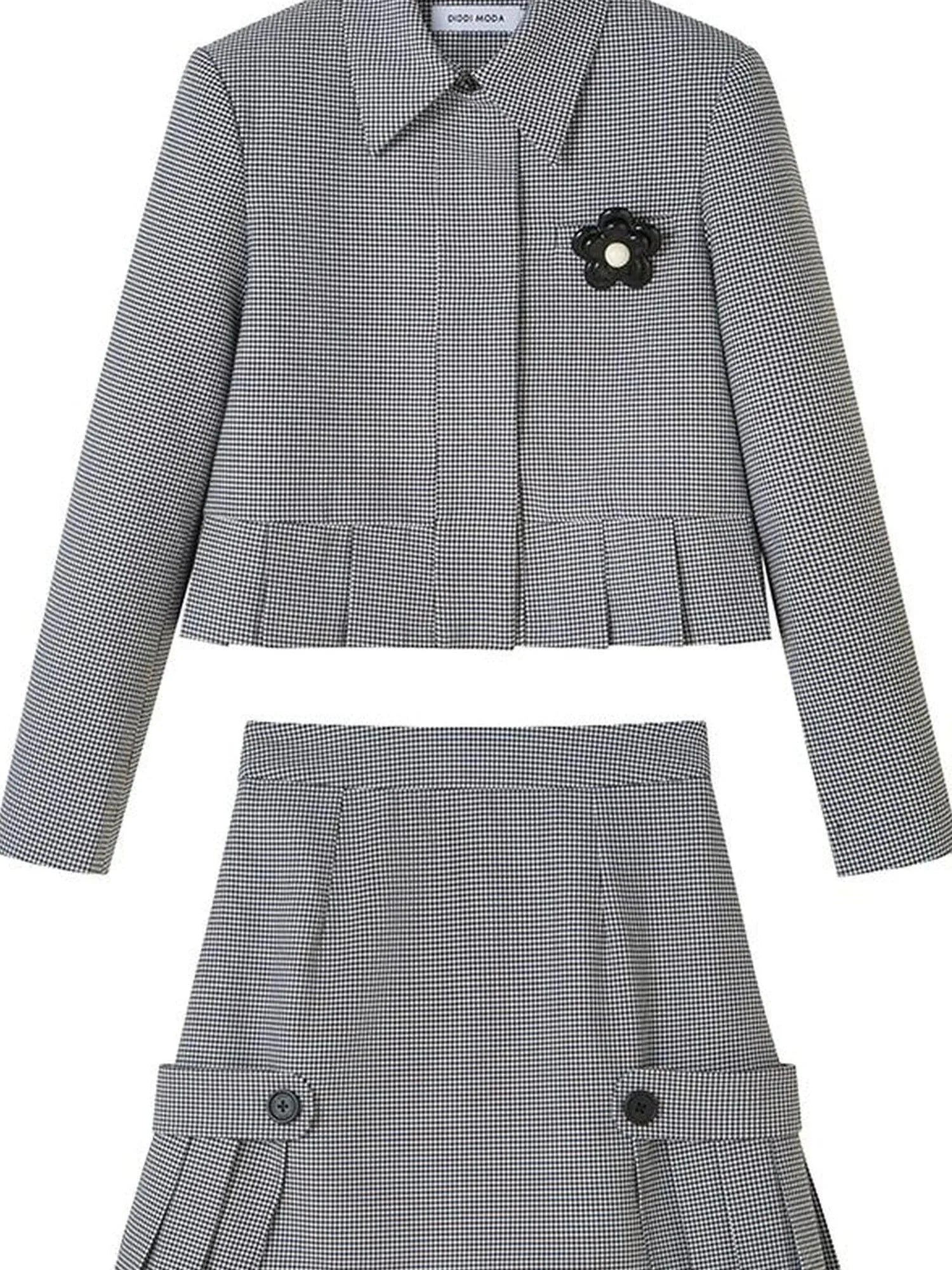 Floral Detachable Brooch Blazer Skirt Set