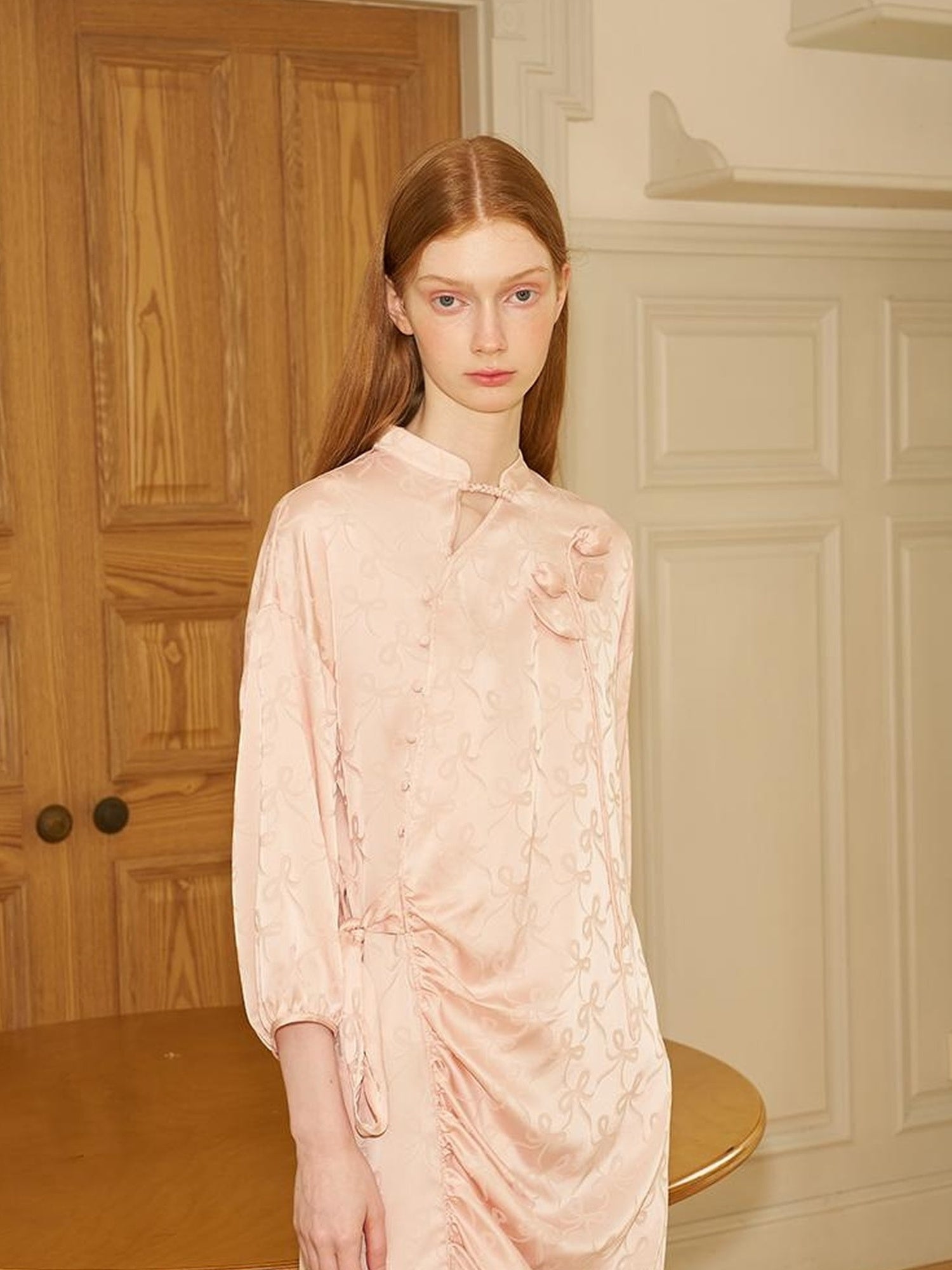 DIDDI MODA Floral Embroidered Asymmetric Qipao Dress With Side Slit