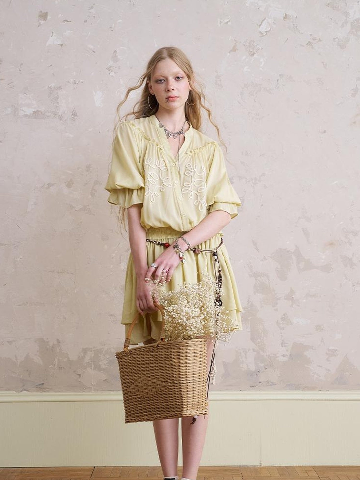 DIDDI MODA Floral Embroidered Lace Trim A Line Dress