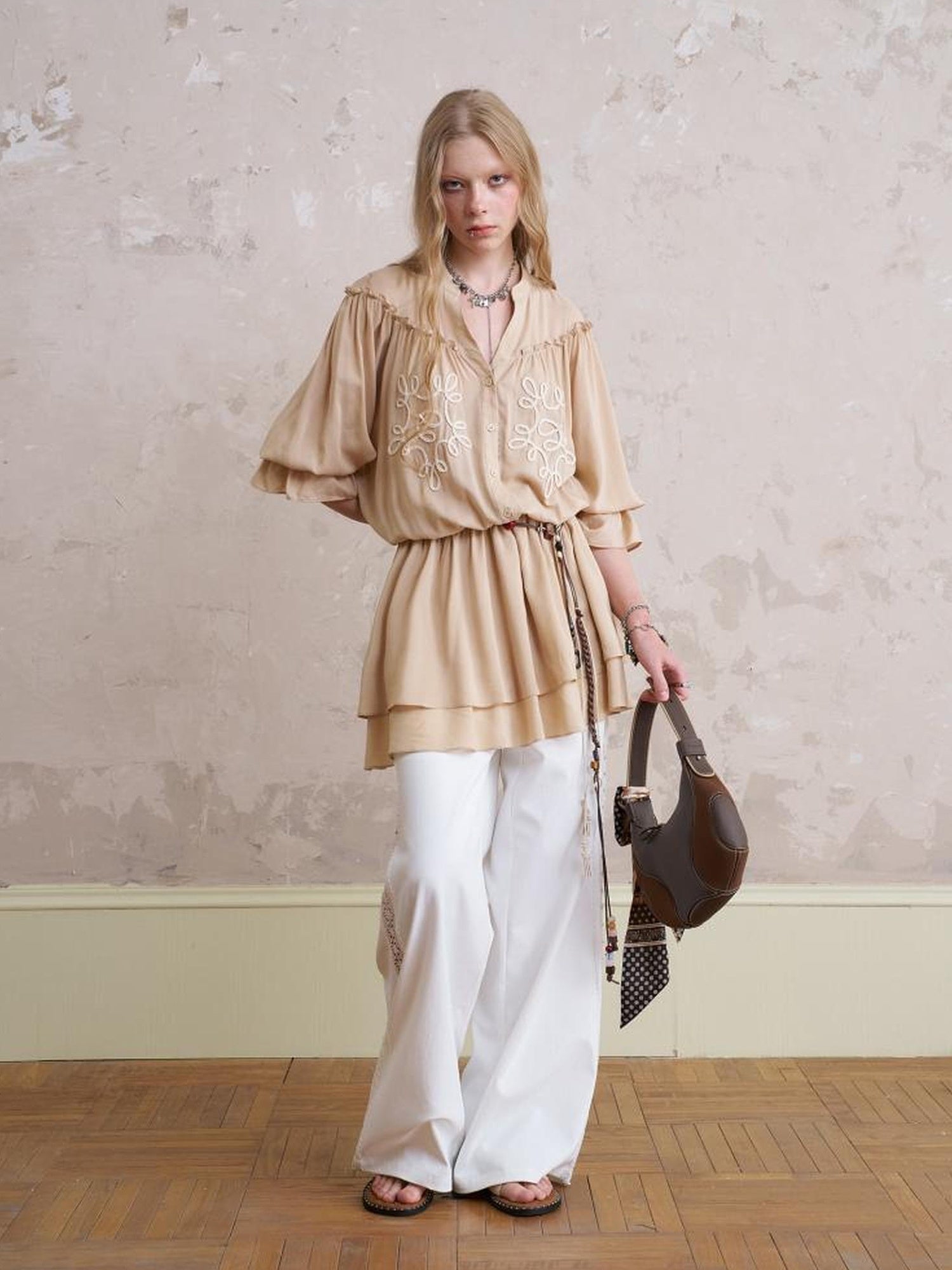 DIDDI MODA Floral Embroidered Lace Trim A Line Dress