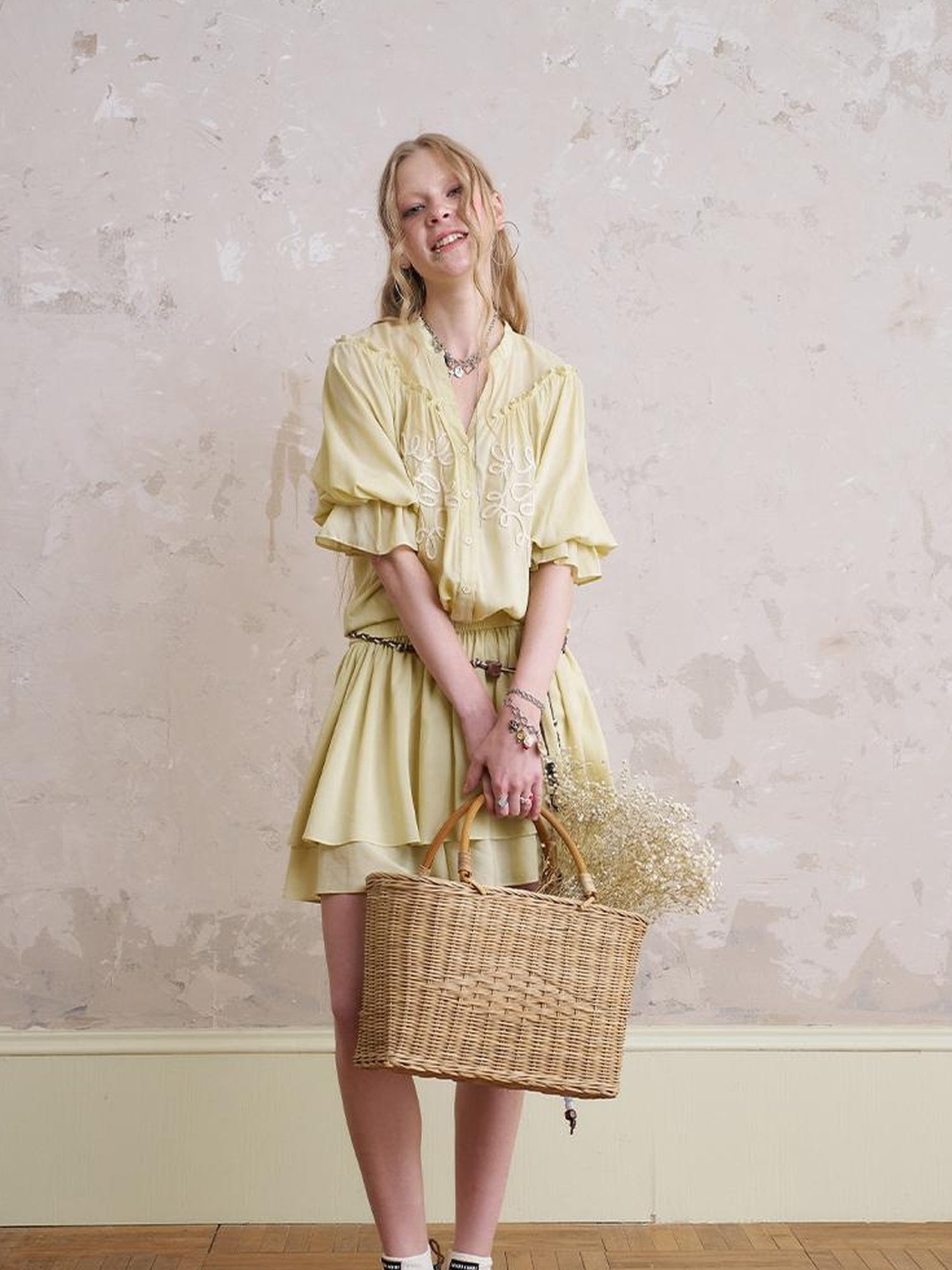 DIDDI MODA Floral Embroidered Lace Trim A Line Dress